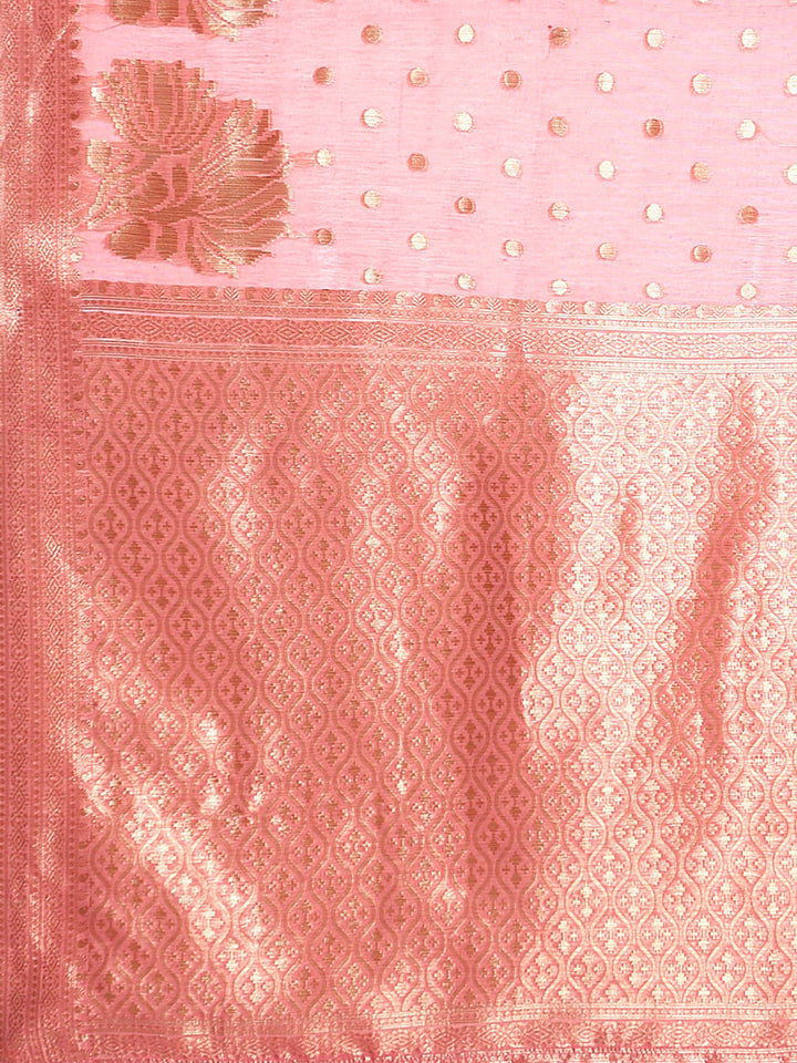 Pink Zari Woven Embroidered Silk Blend Banarasi Saree
