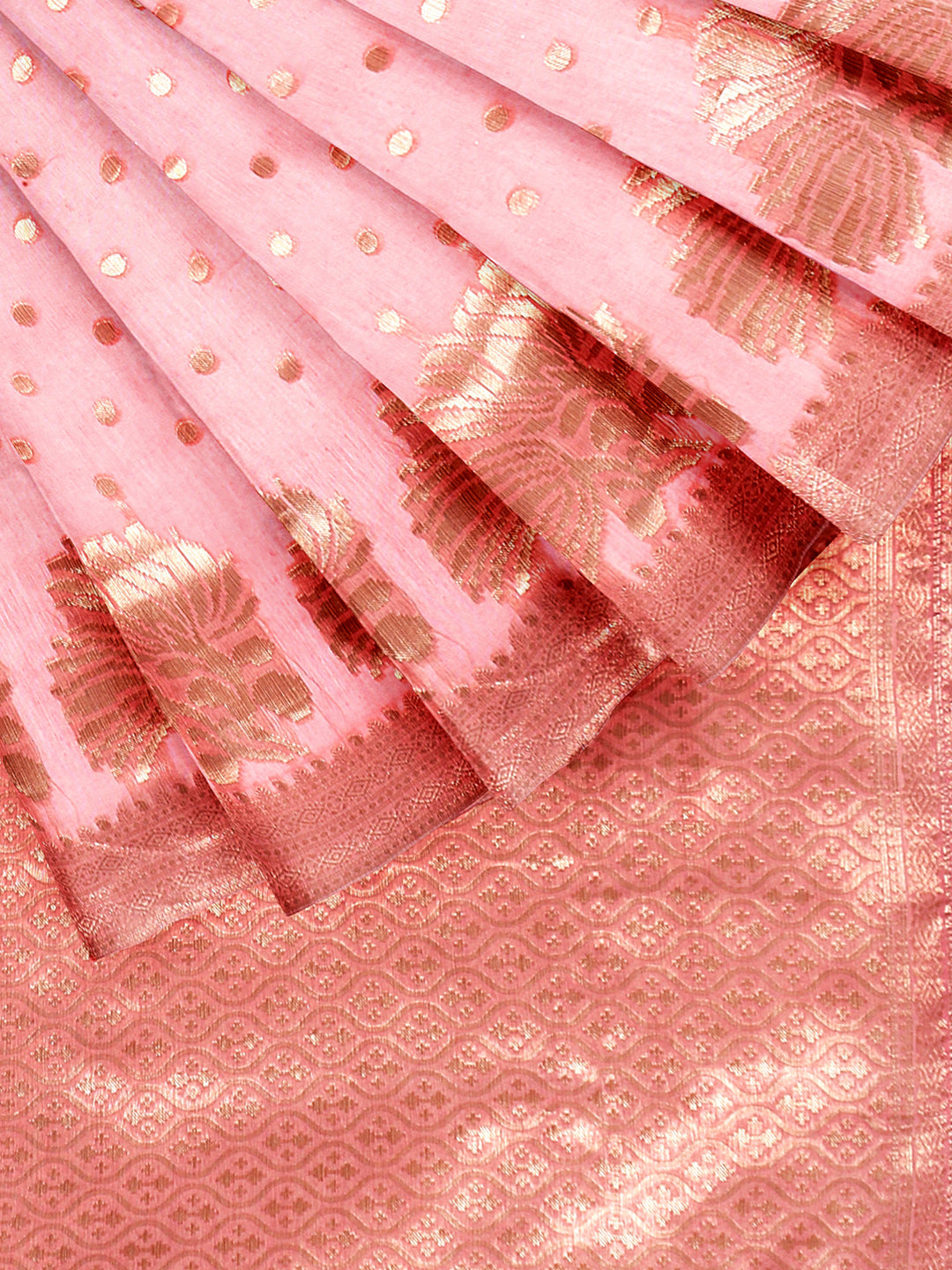 Pink Zari Woven Embroidered Silk Blend Banarasi Saree