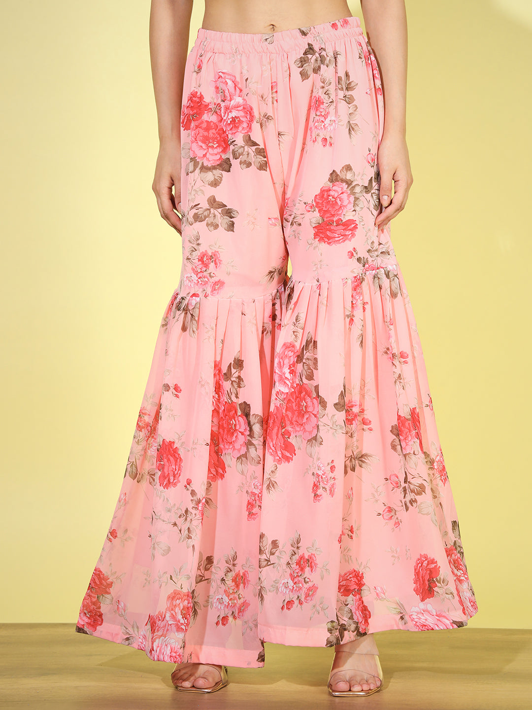 Georgette Peplum Kurta Sharara Set with Digital Printed & Net Dupatta