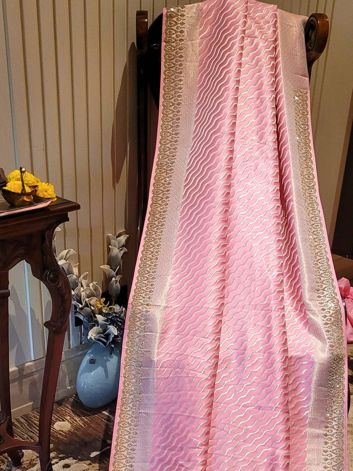 Shimmering Pink Silk Saree with Sequinned Border