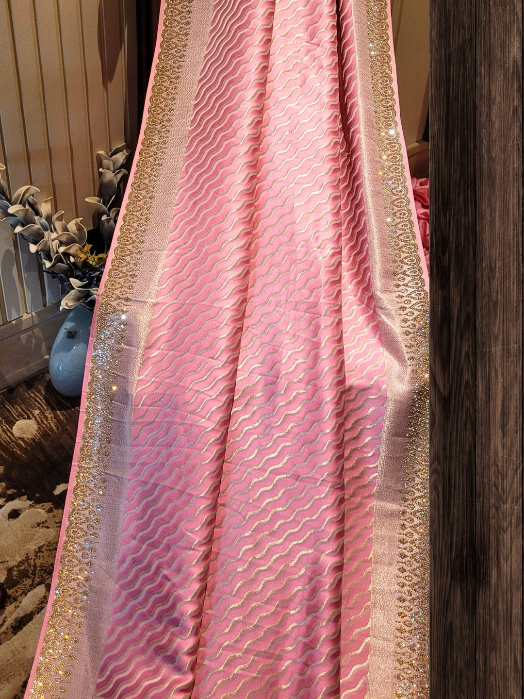Shimmering Pink Silk Saree with Sequinned Border