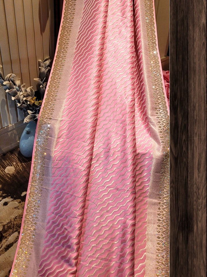 Shimmering Pink Silk Saree with Sequinned Border