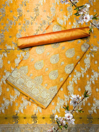 Resham Woven Banarasi Silk Salwar Suit Material with Floral Leheriya Pattern