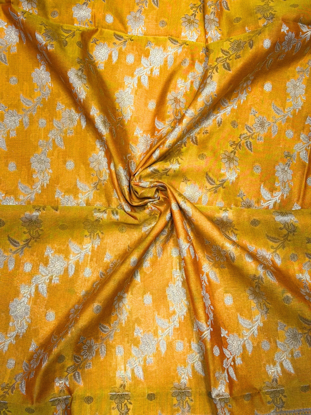 Resham Woven Banarasi Silk Salwar Suit Material with Floral Leheriya Pattern