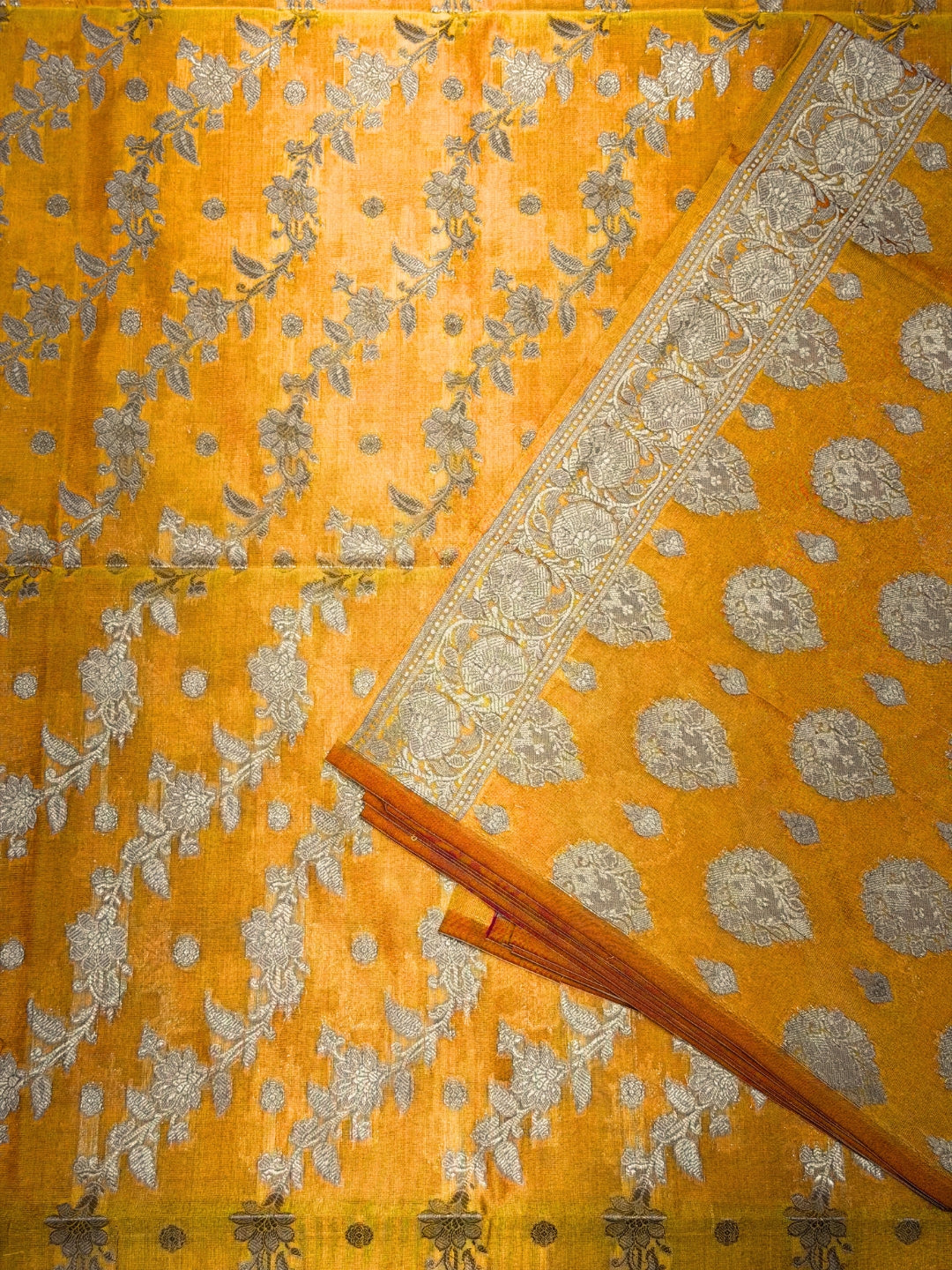 Resham Woven Banarasi Silk Salwar Suit Material with Floral Leheriya Pattern