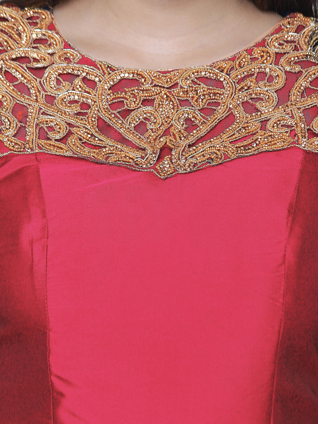 Made-to-Measure Red Art Silk Embellished Floor Length Cocktail Gown