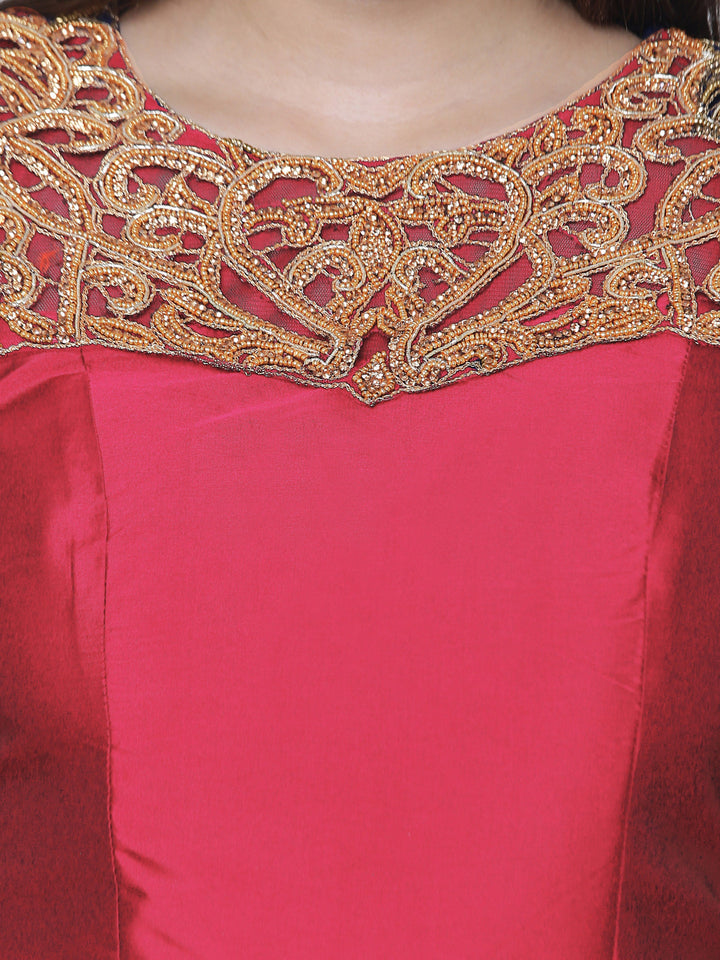 Made-to-Measure Red Art Silk Embellished Floor Length Cocktail Gown