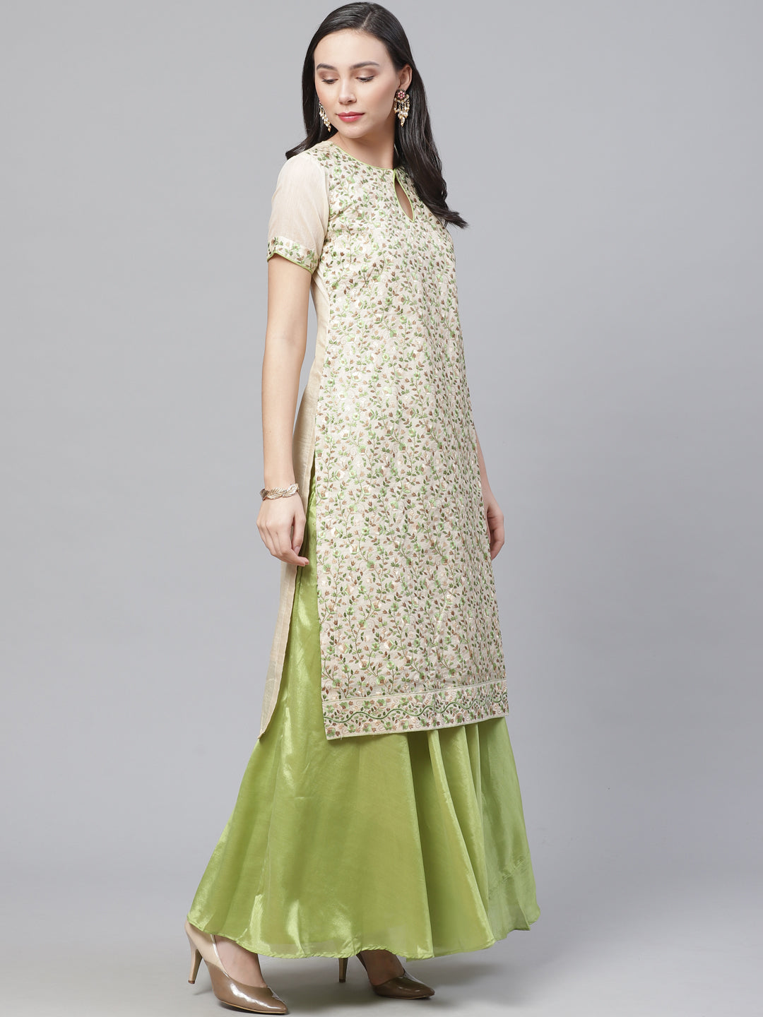 Chanderi Dress Material with  Resham Embroidery & Woven Banarasi Dupatta