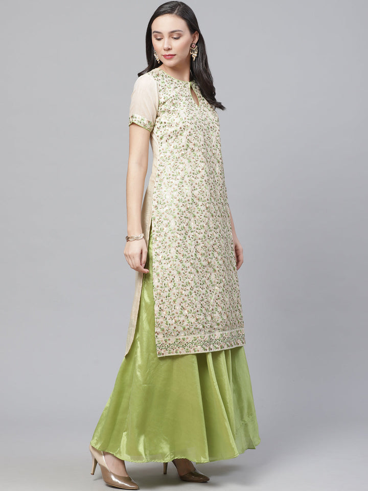 Chanderi Dress Material with  Resham Embroidery & Woven Banarasi Dupatta