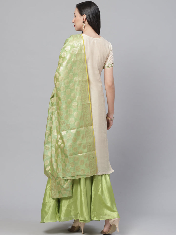 Chanderi Dress Material with  Resham Embroidery & Woven Banarasi Dupatta