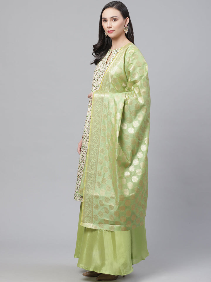 Chanderi Dress Material with  Resham Embroidery & Woven Banarasi Dupatta