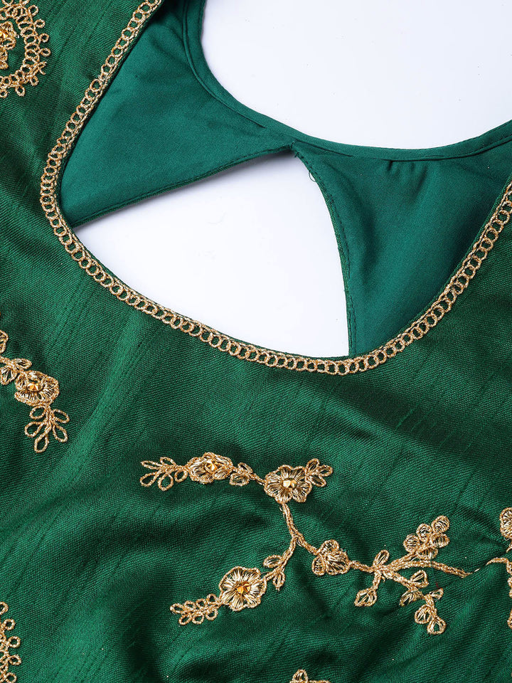 Zari and Aari Embroidered Semi-stitched Silk Lehenga