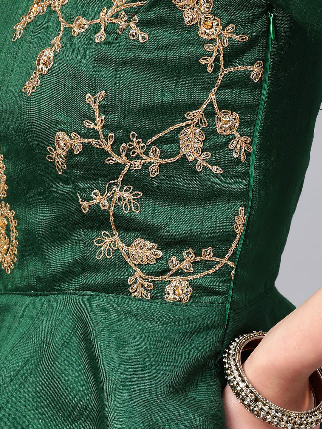 Zari and Aari Embroidered Semi-stitched Silk Lehenga
