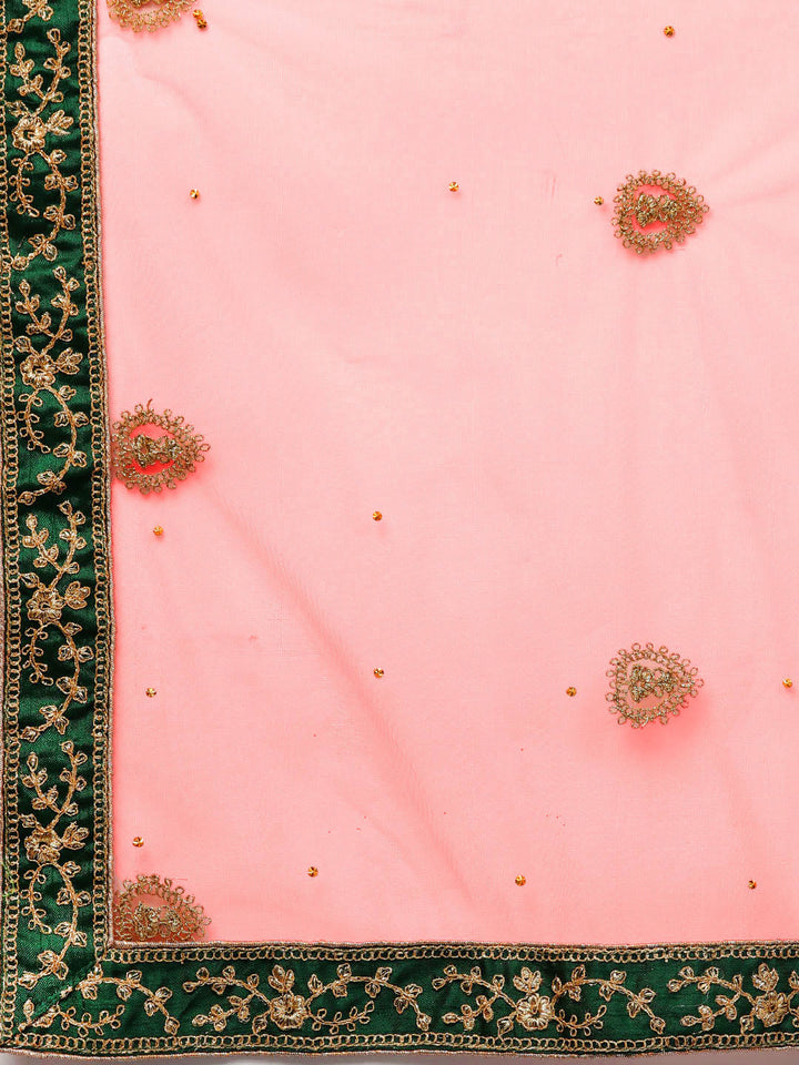 Zari and Aari Embroidered Semi-stitched Silk Lehenga