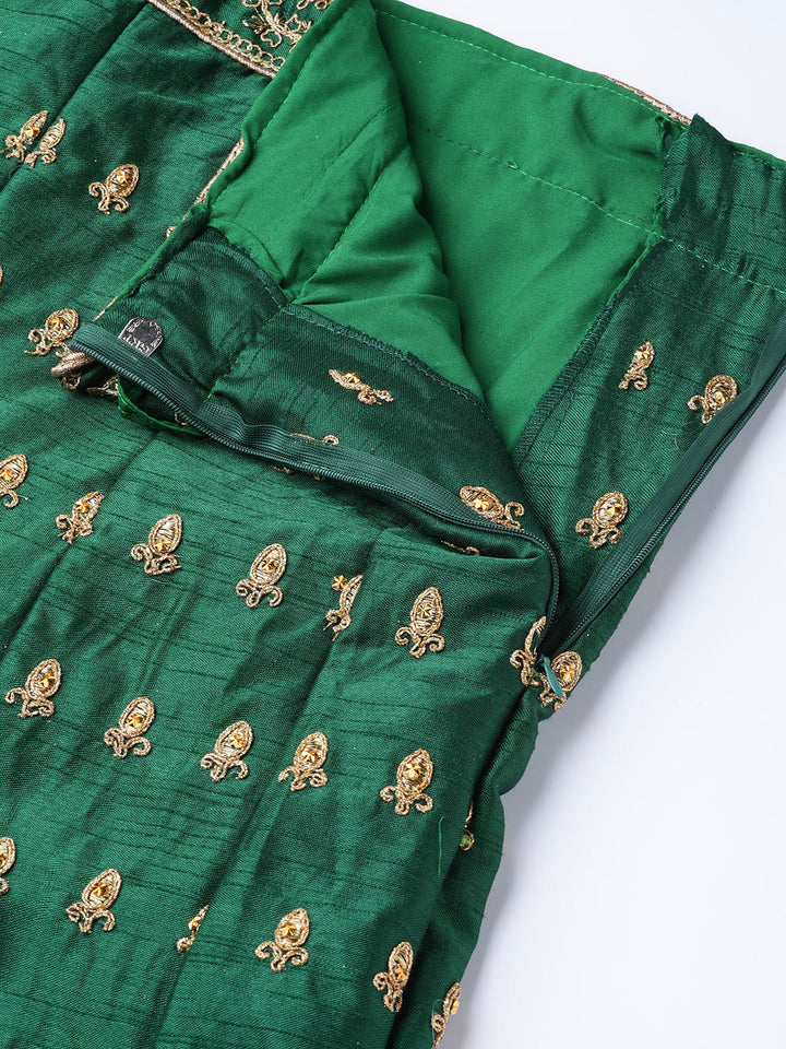 Zari and Aari Embroidered Semi-stitched Silk Lehenga