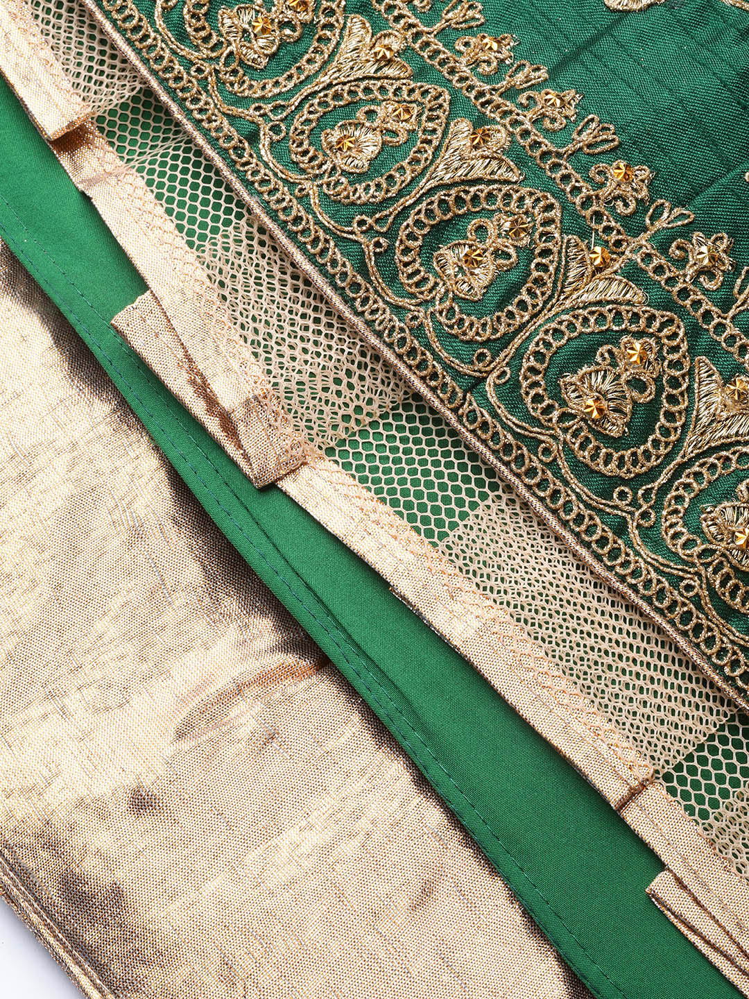 Zari and Aari Embroidered Semi-stitched Silk Lehenga