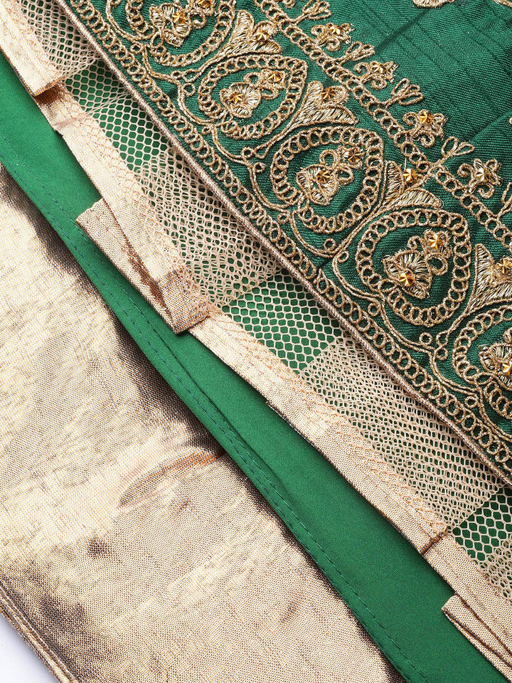 Zari and Aari Embroidered Semi-stitched Silk Lehenga