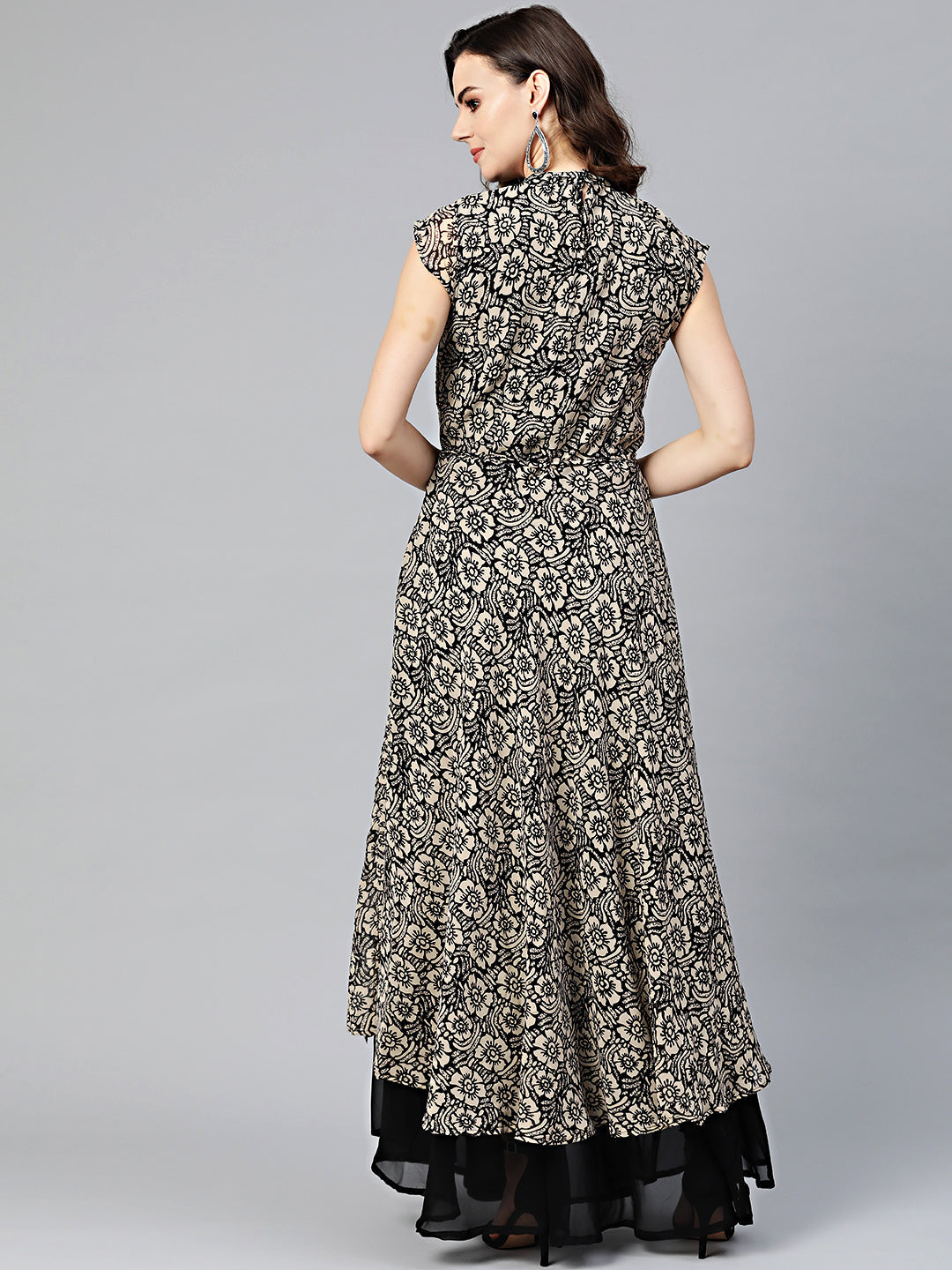 Printed Kurta Dress with tassled belt and tropical print