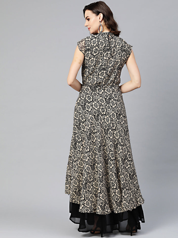 Printed Kurta Dress with tassled belt and tropical print