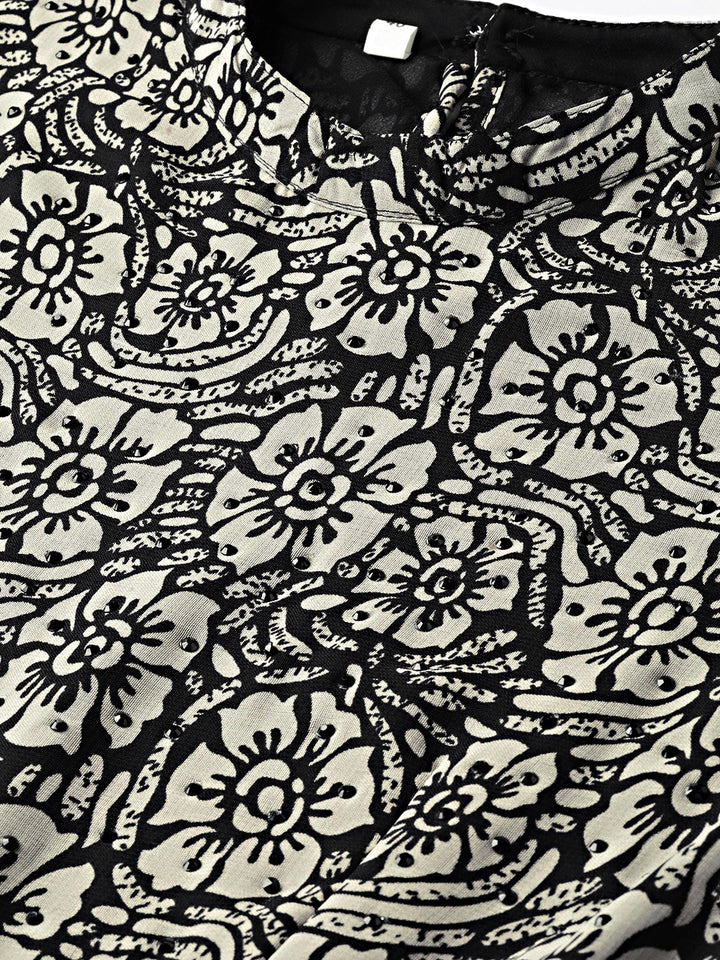 Printed Kurta Dress with tassled belt and tropical print