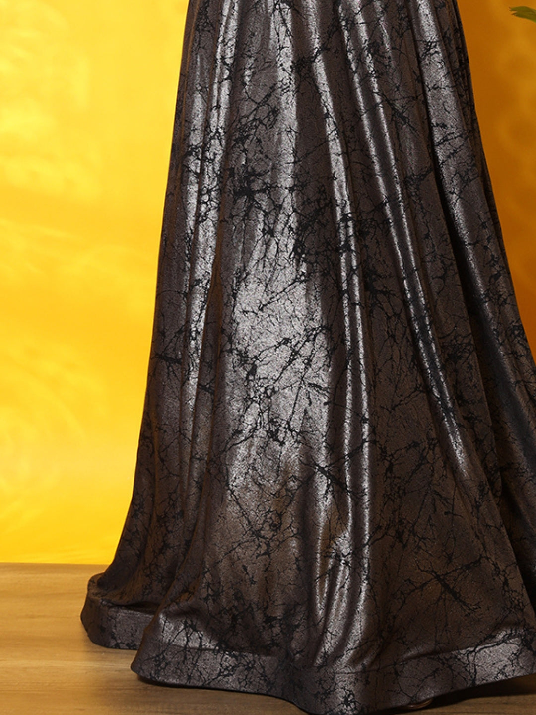 Textured Flowy Cocktail Gown with Structured Ruffled Yoke