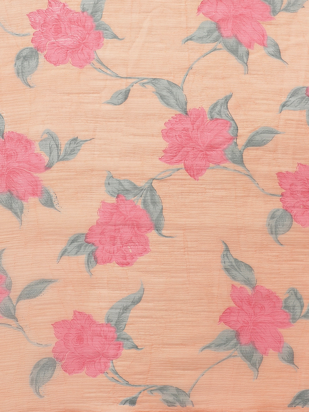 Pastel Peach Summer Chiffon Saree with Contemporary Floral Prints and Gold Zari Border