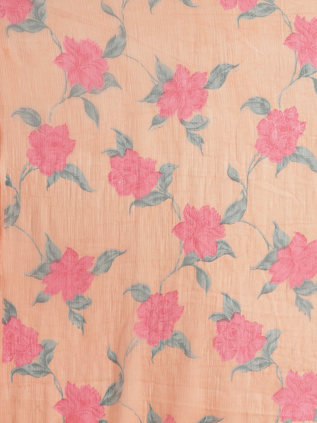Pastel Peach Summer Chiffon Saree with Contemporary Floral Prints and Gold Zari Border