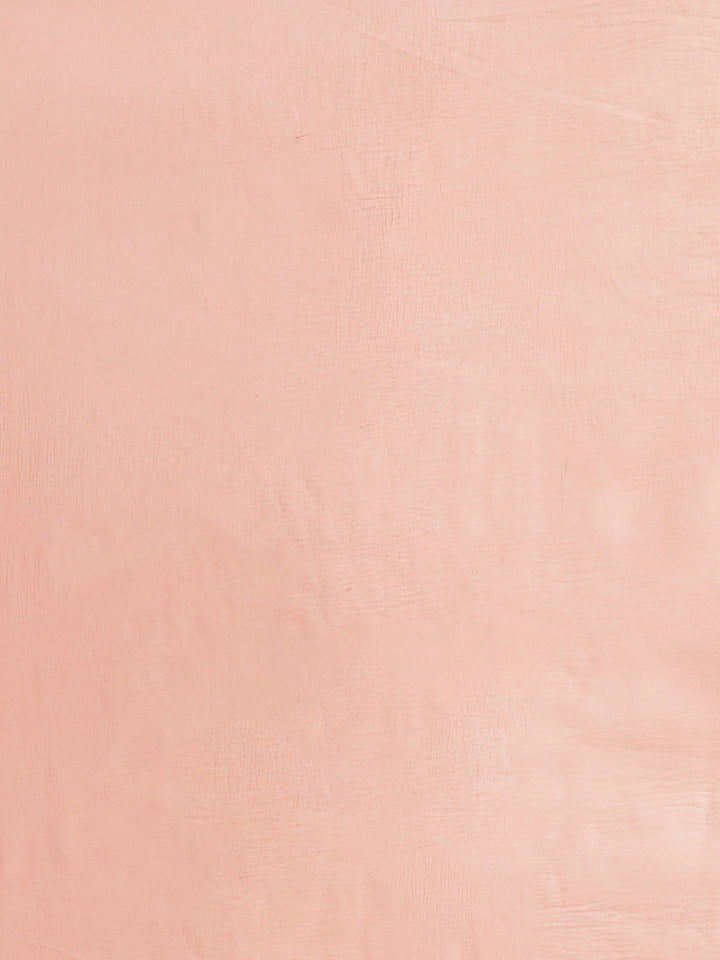 Pastel Peach Summer Chiffon Saree with Contemporary Floral Prints and Gold Zari Border