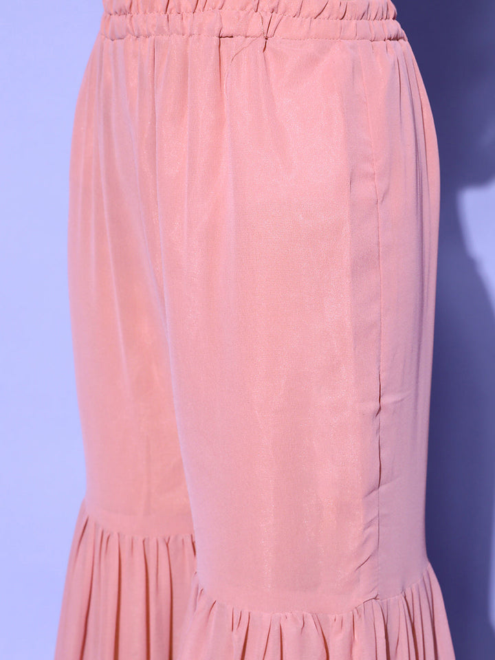 Fuchsia Pink Zari Emboidered Peplum Kurta Sharara Dupatta Set