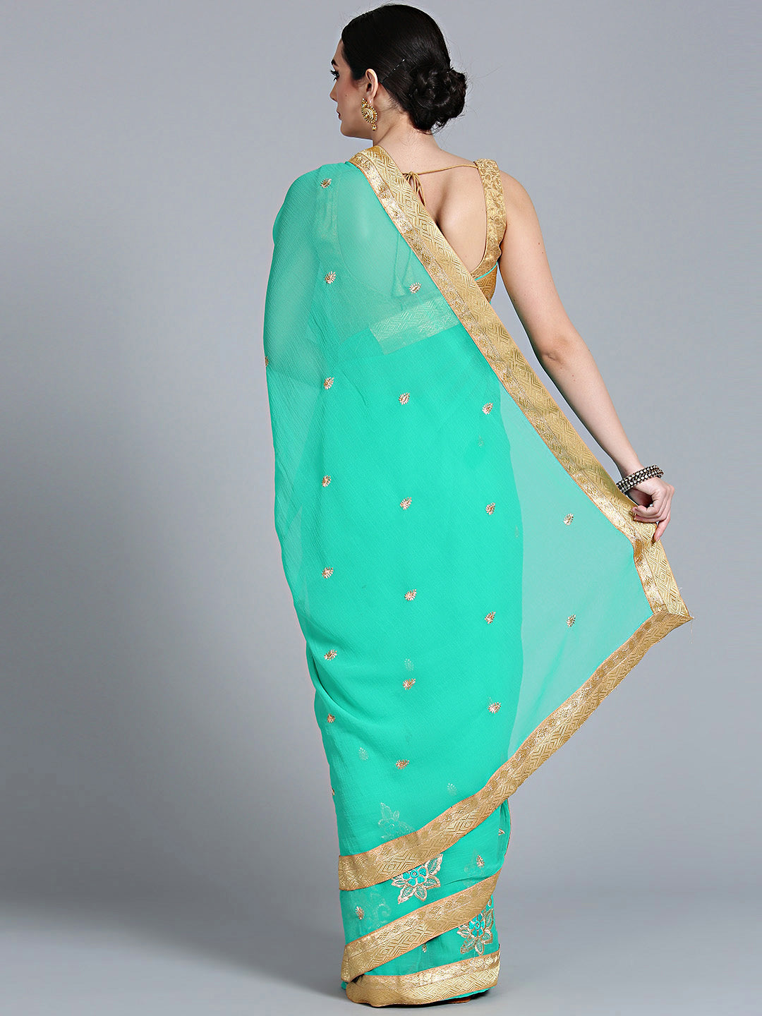 Resham & Zari Embroidered Georgette Saree with Woven Border