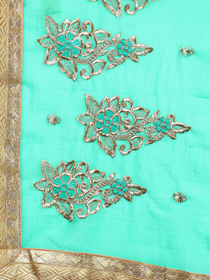 Resham & Zari Embroidered Georgette Saree with Woven Border