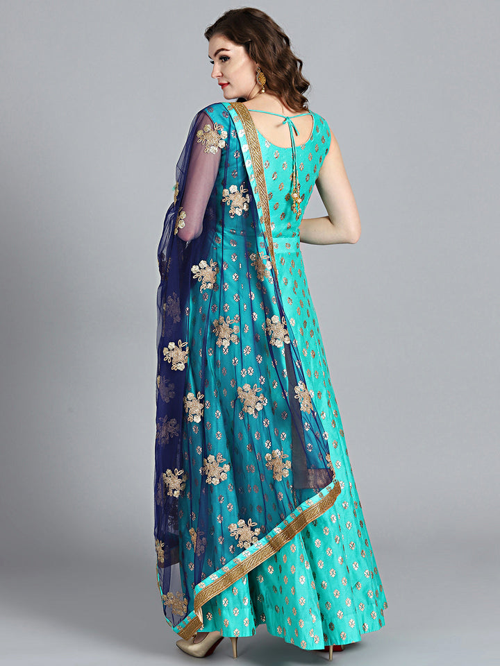 Foil Print Anarkali Suit with Embroidered Dupatta