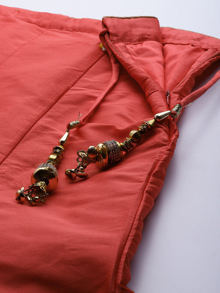 Made to Measure Pink Silk Lehanga with Long Front Slit Brocade Kurta & Net Dupatta
