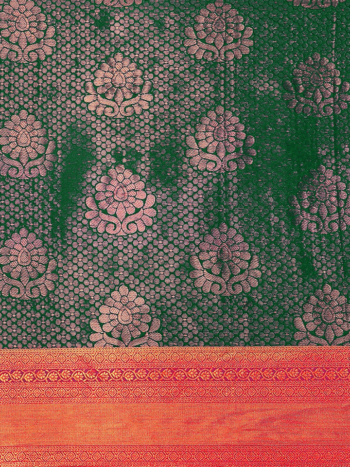 Green Banarasi Zari Woven Embellished Copper Silk Saree