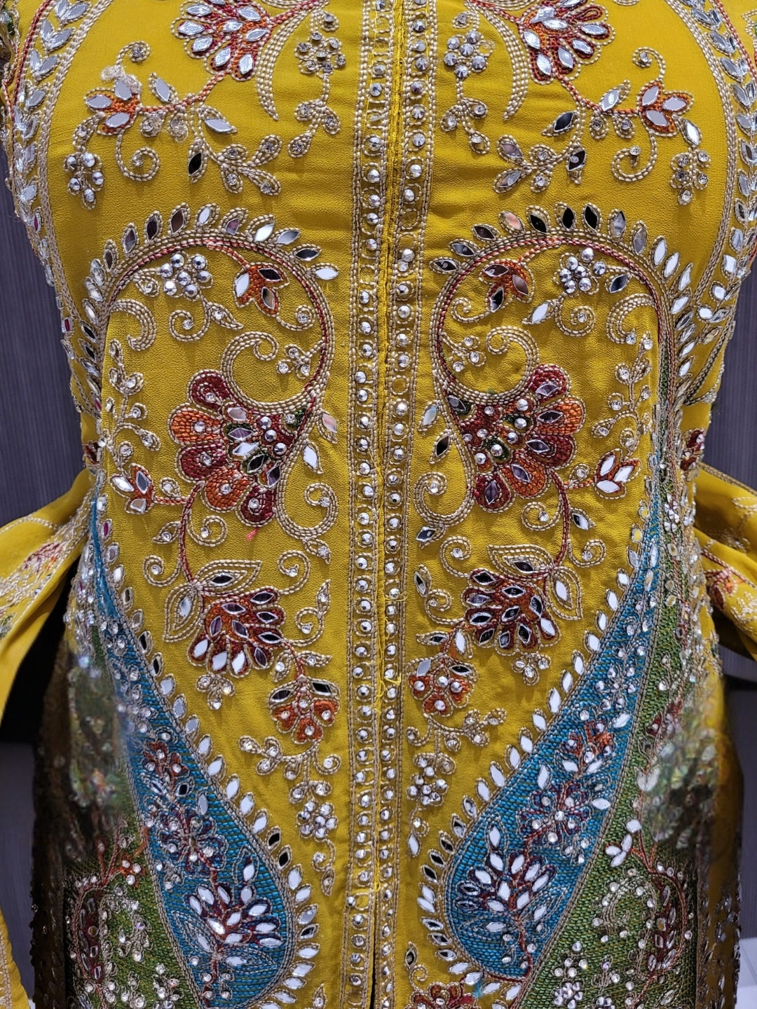 Dori Embroidered Kurta Palazzo Set with Multicolor Resham & Mirror Work & Jaal Dupatta