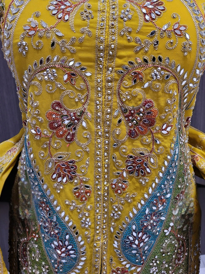 Dori Embroidered Kurta Palazzo Set with Multicolor Resham & Mirror Work & Jaal Dupatta