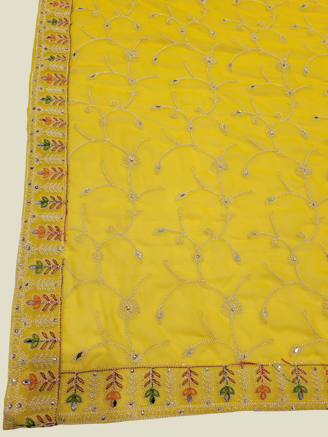 Dori Embroidered Kurta Palazzo Set with Multicolor Resham & Mirror Work & Jaal Dupatta