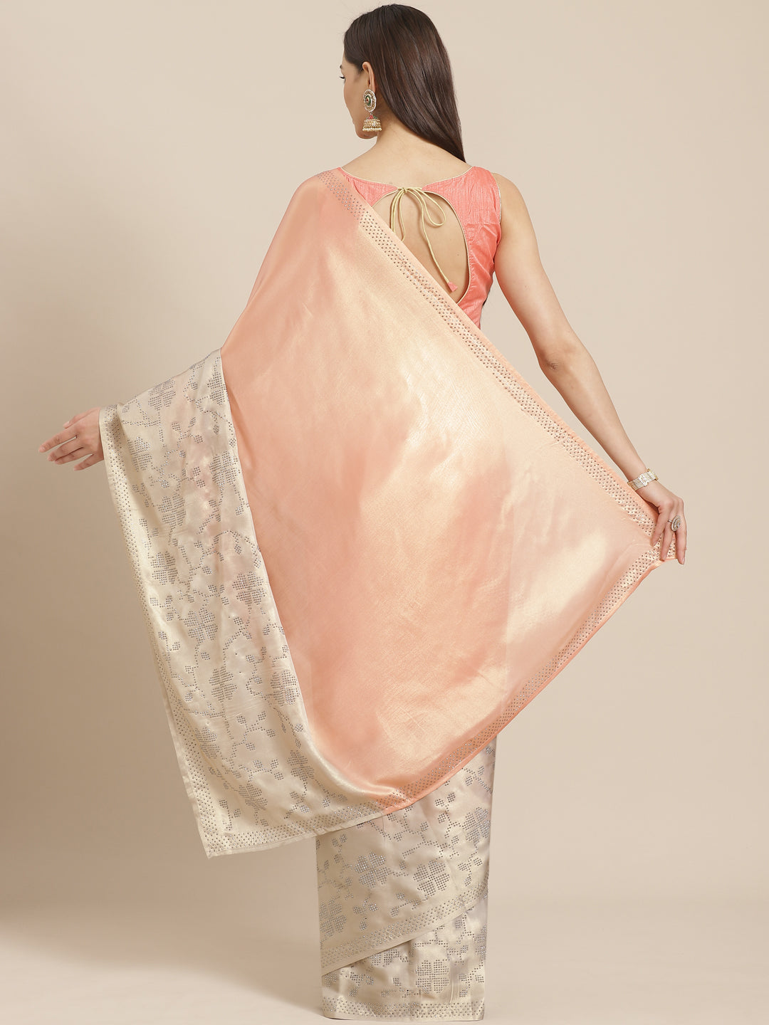 Pastel Ombre Satin Cocktail Saree with Crystal Embellishments in Floral Pattern