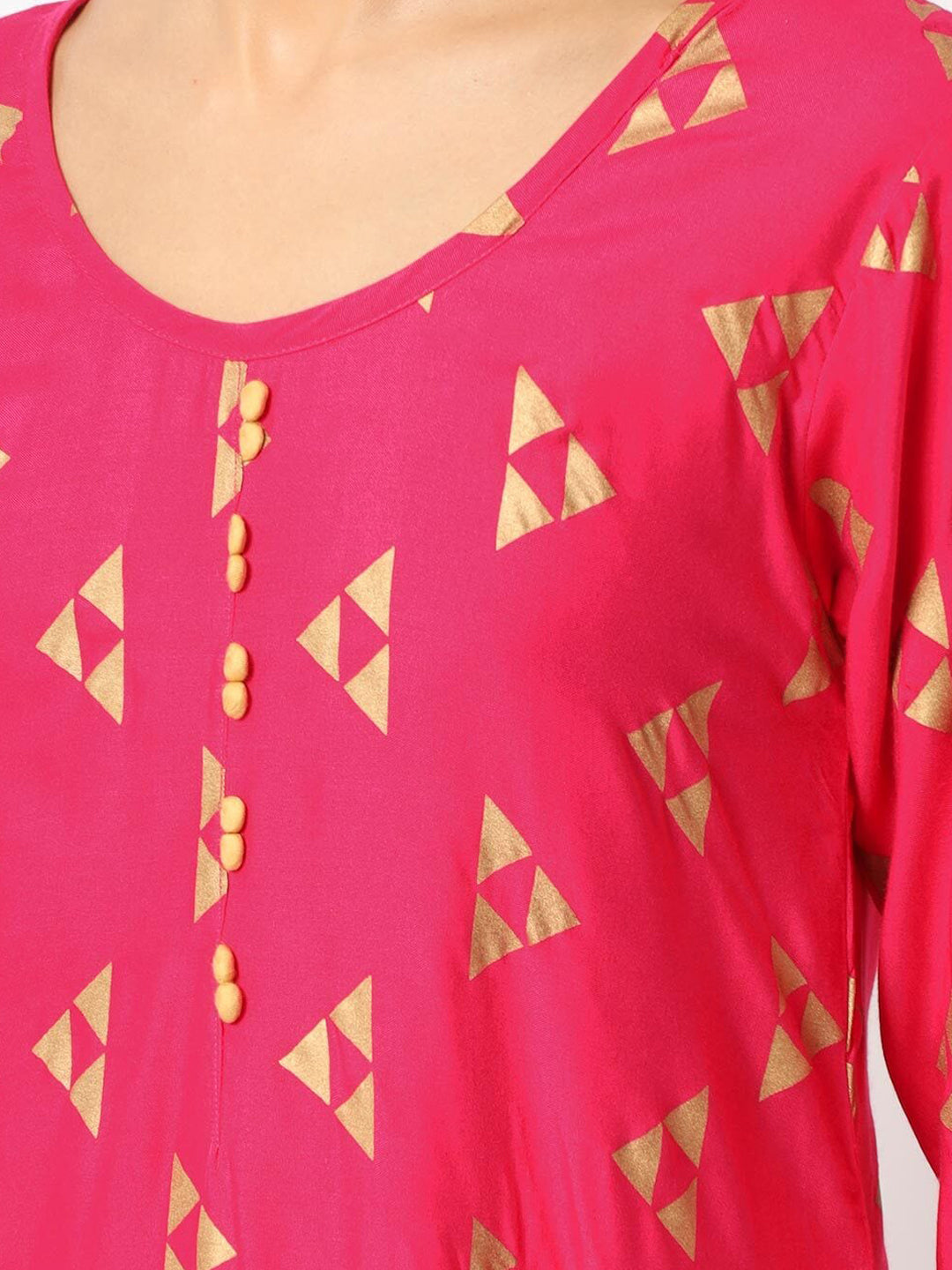 Geometrical Pattern Foil Print Kurta Pallazo Set