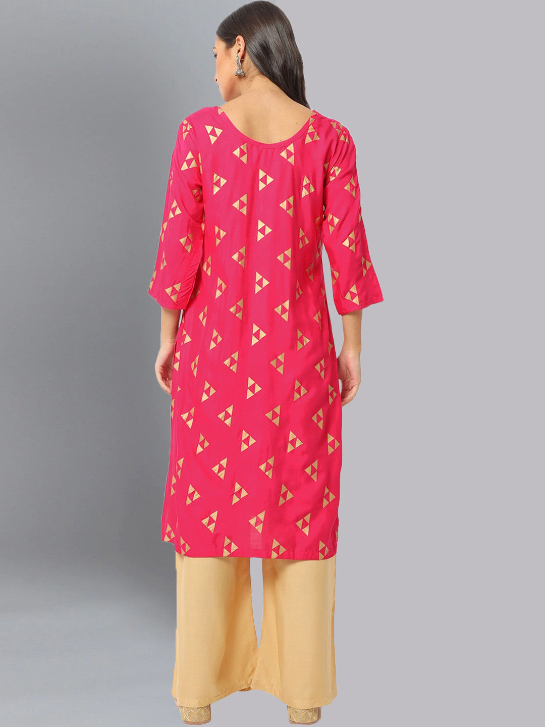 Geometrical Pattern Foil Print Kurta Pallazo Set