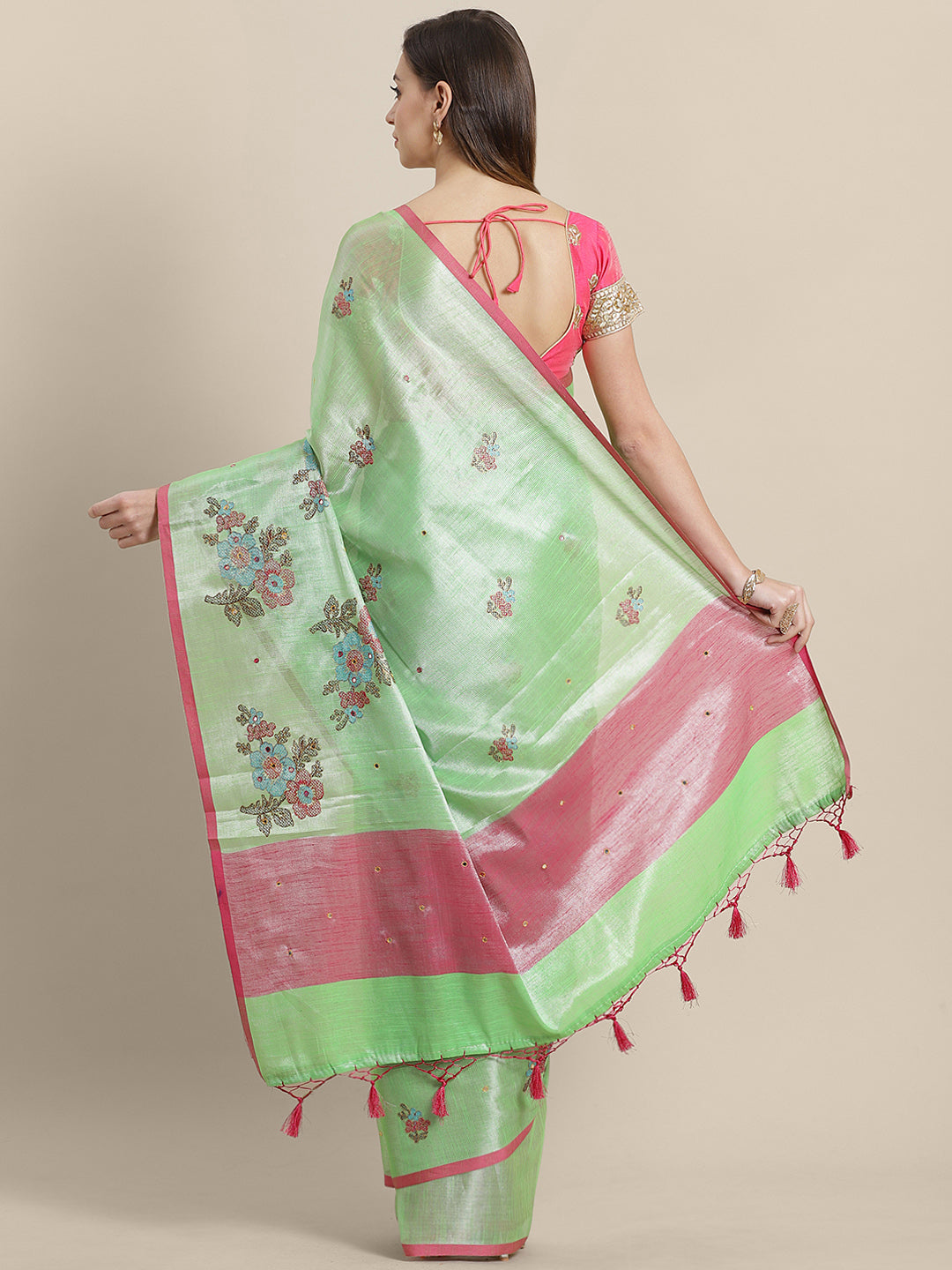 Organza Tissue saree with Resham Cross Stitch