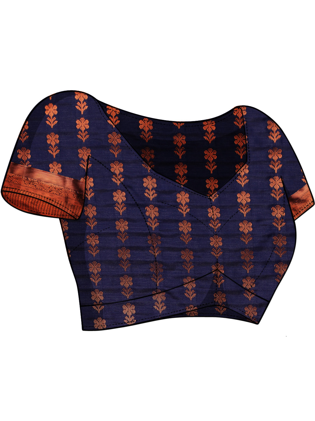Navy Blue Banarasi Silk Saree with Copper Weaving & Contrast Border