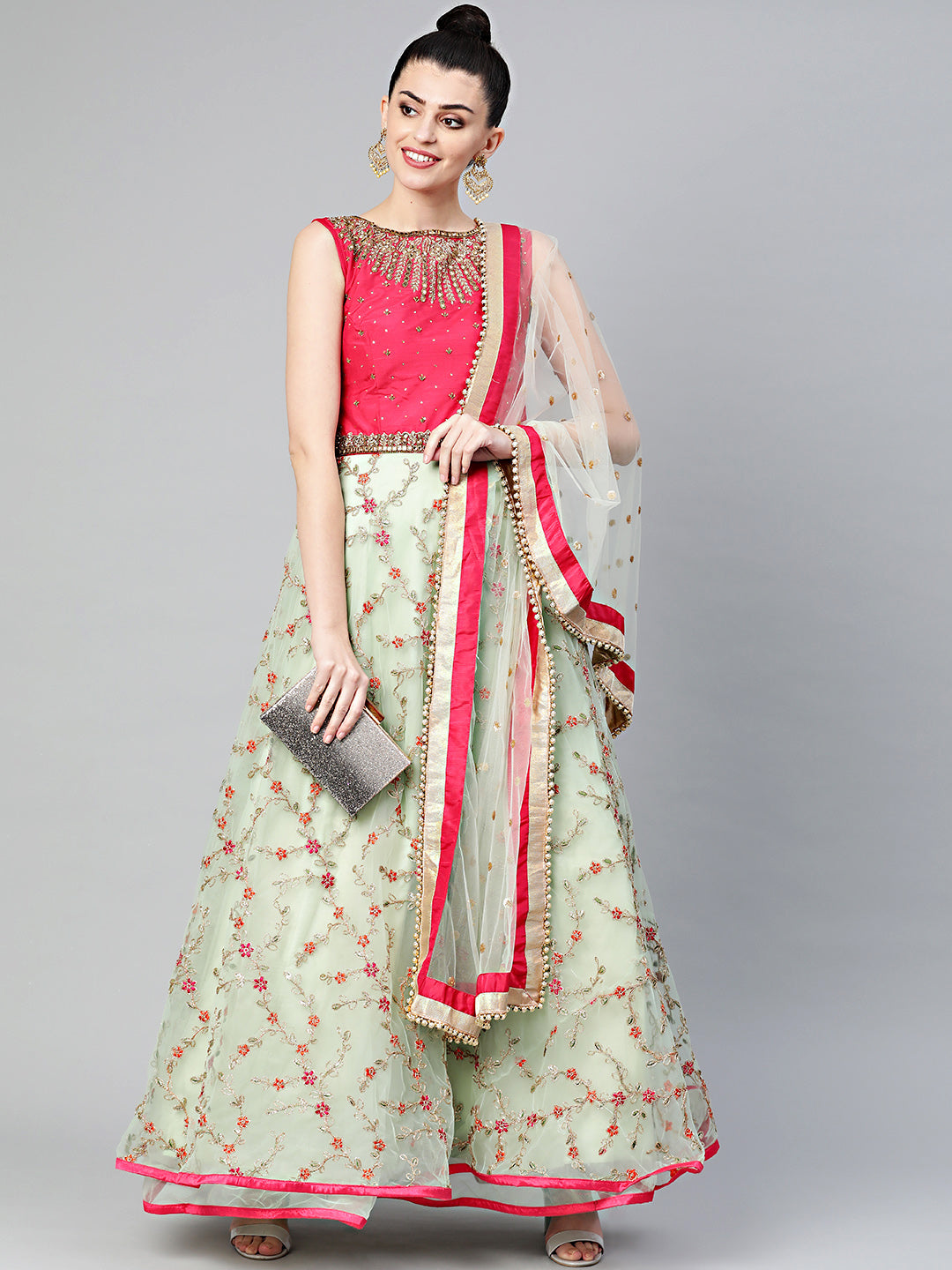 Embroidered Anarkali Kurta Set with Sequinned Dupatta