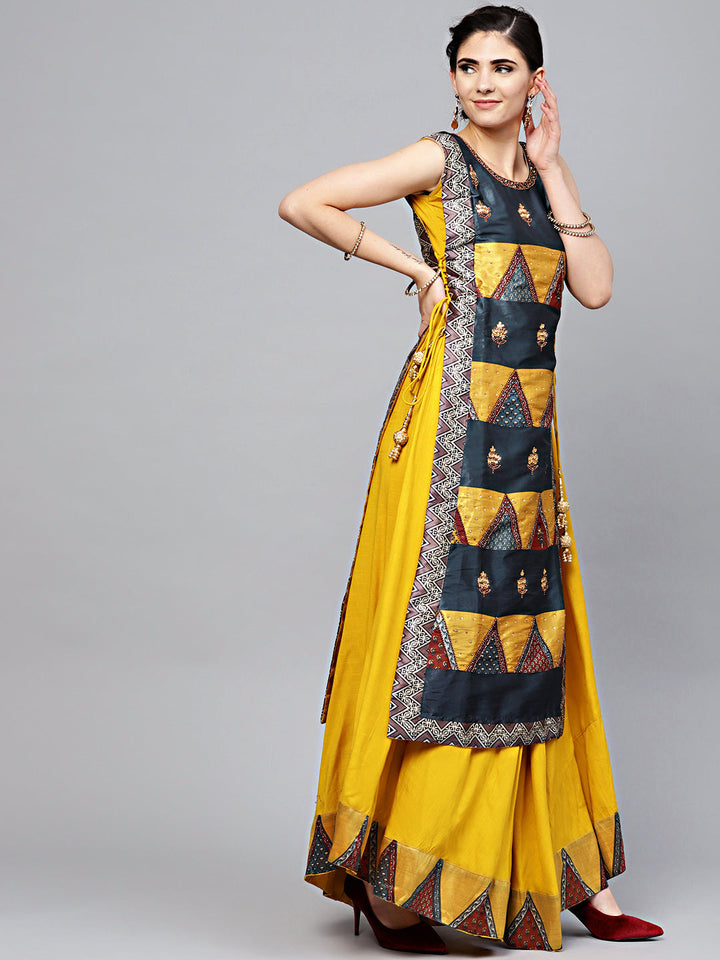 Tribal Pattern Layered Dress with Crystal Embellishments