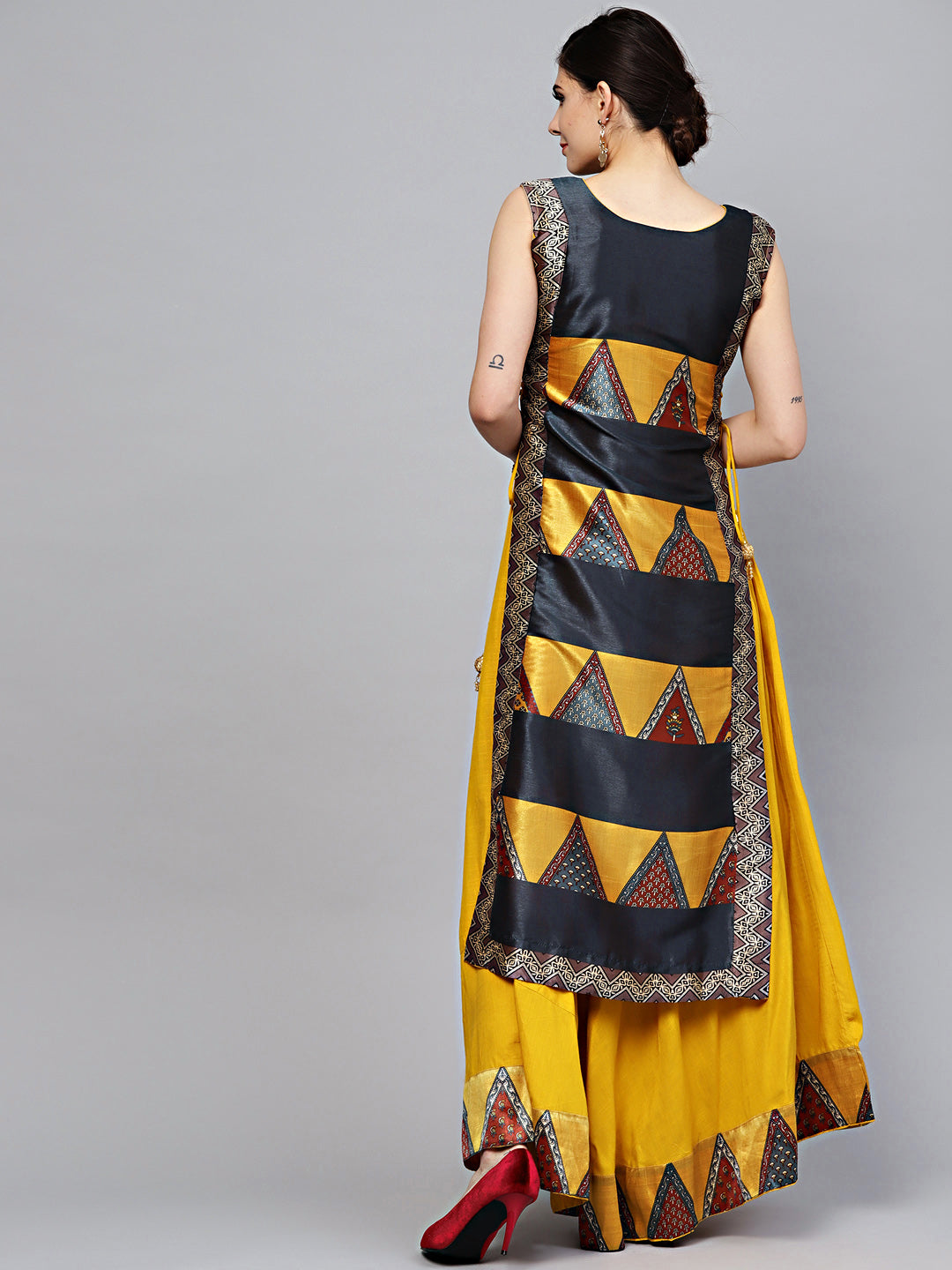 Tribal Pattern Layered Dress with Crystal Embellishments