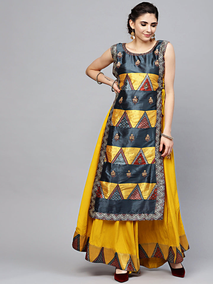 Tribal Pattern Layered Dress with Crystal Embellishments