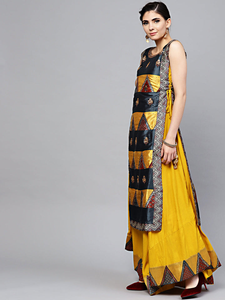 Tribal Pattern Layered Dress with Crystal Embellishments