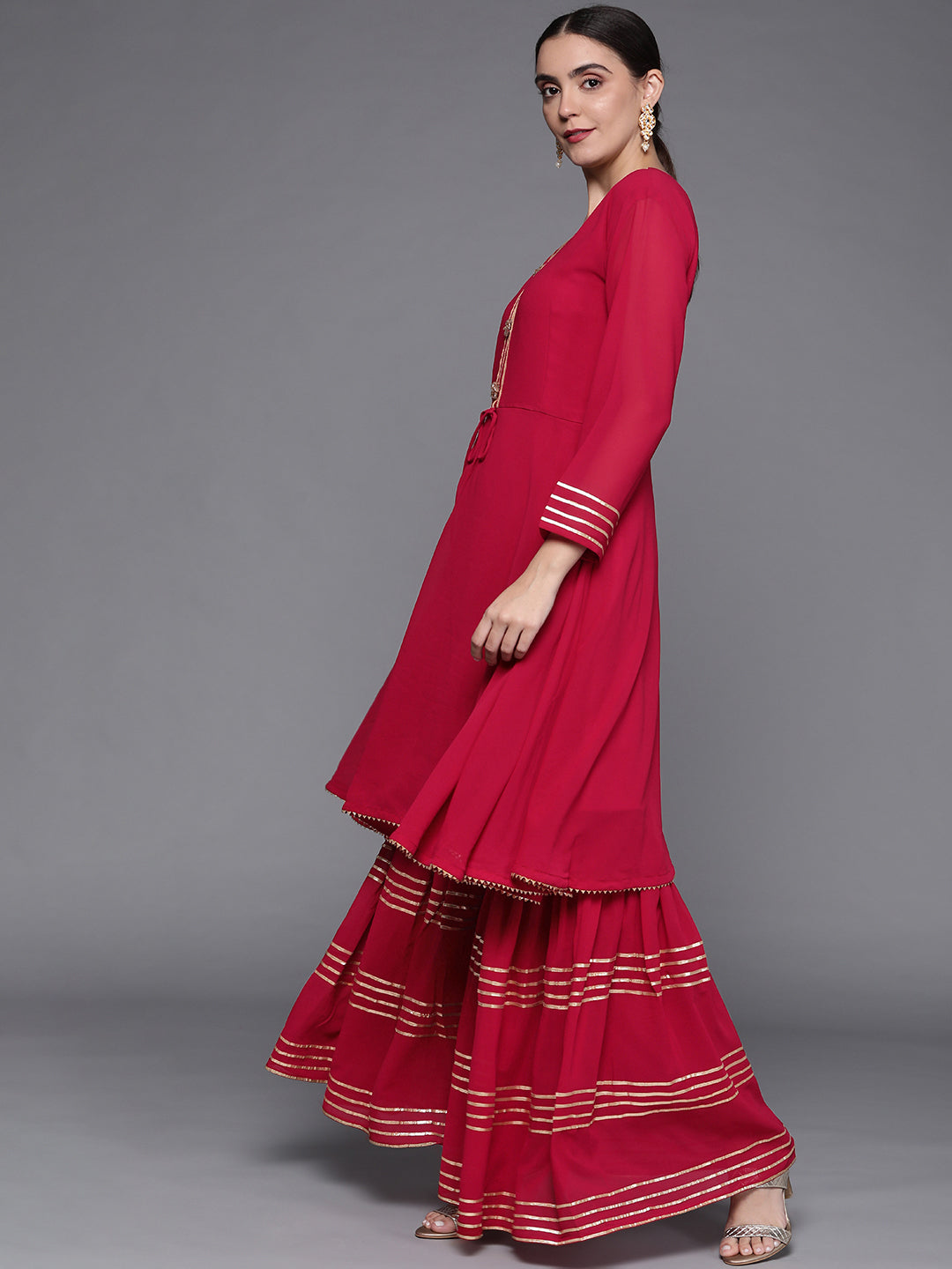 Peplum Kurta Sharara Set With Heavy Cut dana Embellished Dupatta.