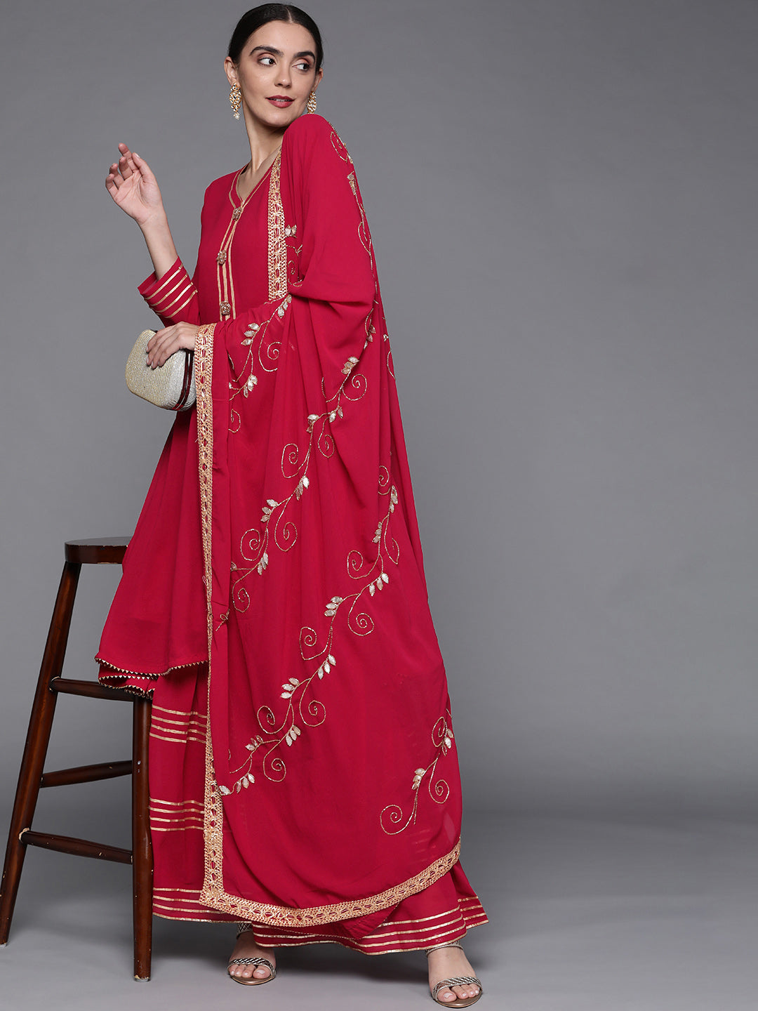 Peplum Kurta Sharara Set With Heavy Cut dana Embellished Dupatta.