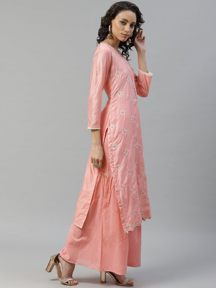 Chikankari Resham Embroidery Semi-stitched suit with Scalloped Dupatta
